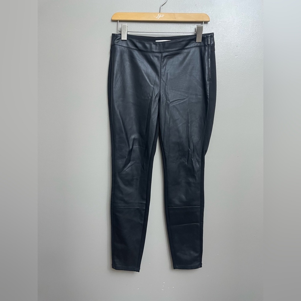 WHBM Ponte Skinny Ankle Zip Pants Women’s Size 4 Faux Leather Trim Stretch Knit - Picture 2 of 12
